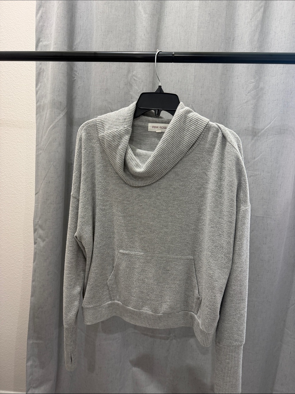 Pink Rose Heather Gray Cowl Neck Pullover Sweater